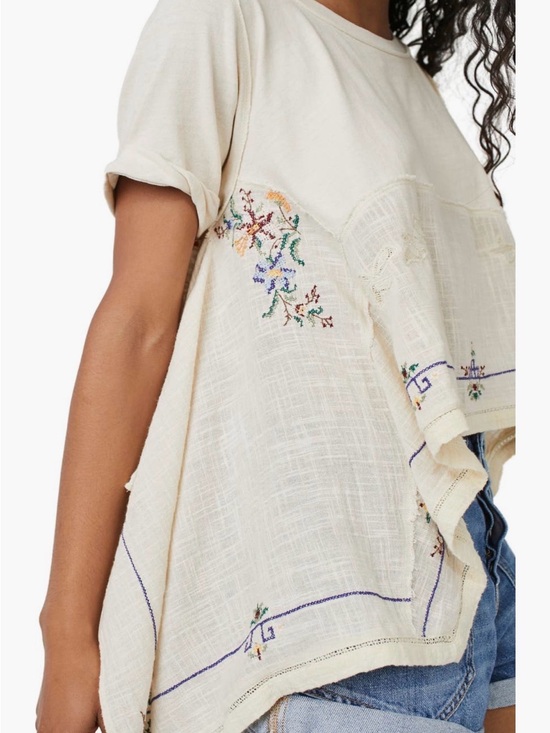 Tops - We The Free Embroidered Gauze Patchwork Tee Boho Oversized Raw Hem Top Small